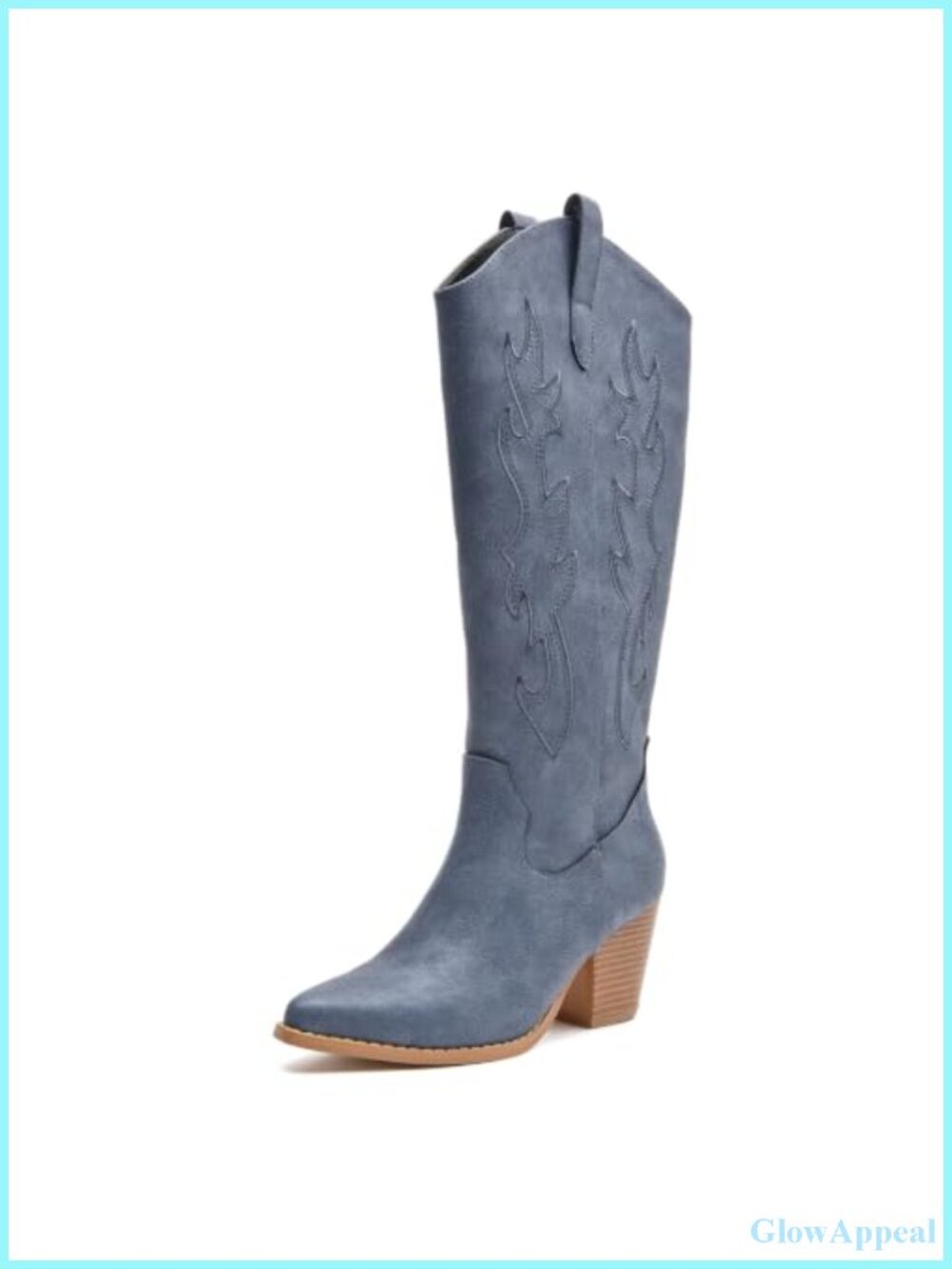 Knee High Western Cowboy Boots Pointed Toe Faux Leather